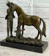 Hand Crafted Cowboy and his Trusted Horse Bronze Sculpture