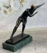 Ice Skater Bronze Sculpture on Marble Base Figurine