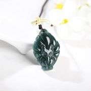 Natural Green Jade Nine Tailed Fox Pendant Amulet