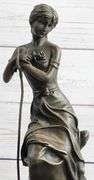 Sexy Maiden Holding Rose Flower in Garden Bronze Sculpture