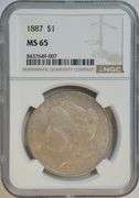 Great original solid Gem BU 1887 Morgan Silver Dollar. NGC MS65