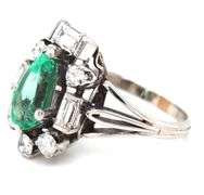 Vintage style 18kt White gold 1.41ct pear shaped emerald and diamond ring