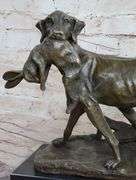 Dog Retriever Rabbit Bronze Statue
