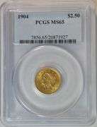 Sensational Gem BU 1904 $2.50 Liberty Gold Piece. PCGS MS65