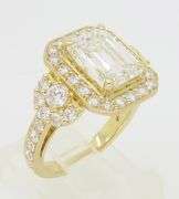 4.59CTW Emerald Cut Halo Diamond Ring in Yellow Gold