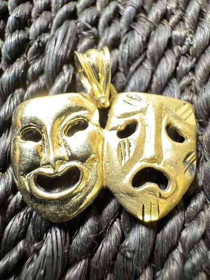10K Yellow Gold Comedy & Tragedy Drama Mask Pendant