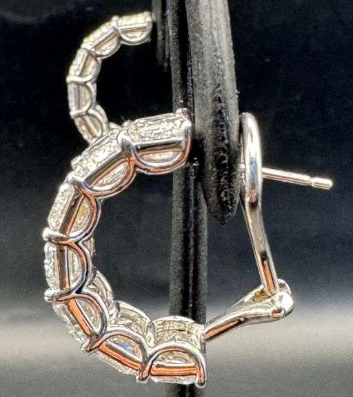 14K White Gold Emerald Lab Diamond Hoops of 14ct