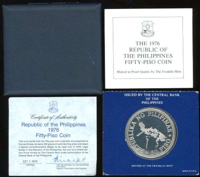 1976 Phillipines Proof Silver 50 Piso in Box w/CoA