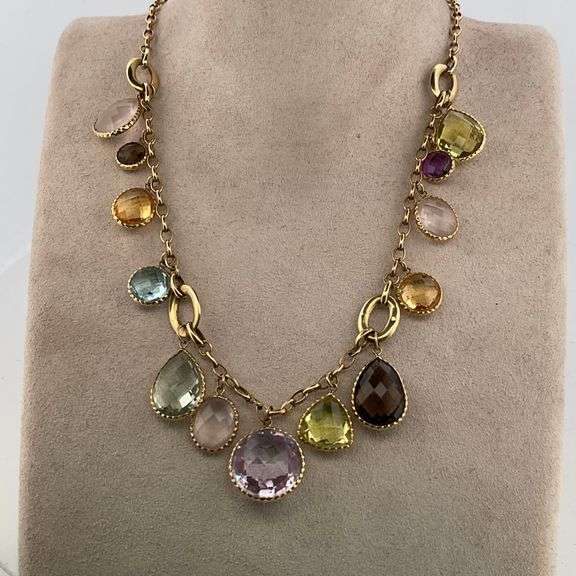 14K YELLOW GOLD GEM NECKLACE