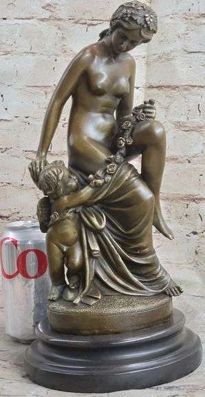 Young Cherub and a Lady Bronze Sculpture