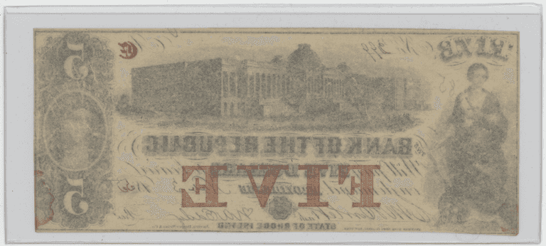 Attractive Rhode Island Providence $5 Obsolete Note – State Issue – Detailed Architectural Vignette 