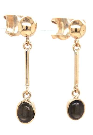 10kt Yellow gold black star sapphire cab dangle earrings