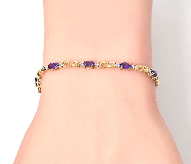 Pretty 10K Yellow Gold Amethyst Gemstone Bracelet with Diamond Accents