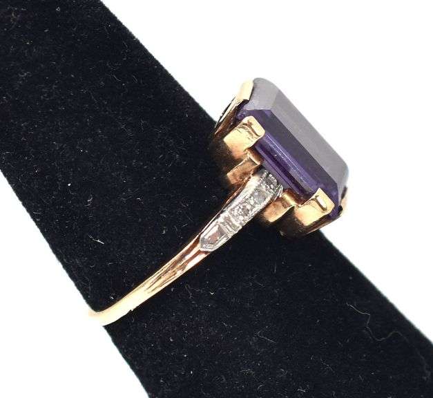 Mysterious 10K Yellow Gold Blue Gemstone Ring with Diamond Accents