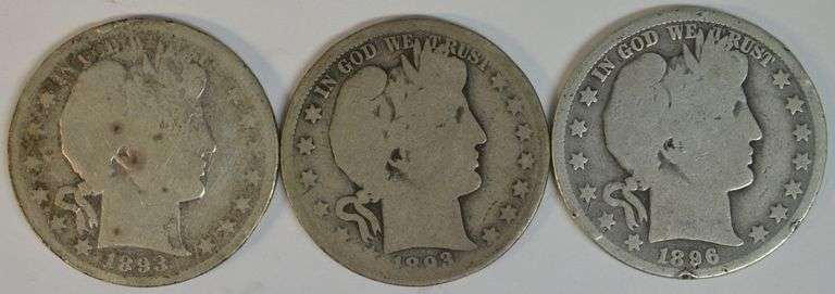 2 Scarce 1893-O & one 1896-O Barber Half Dollars in circ