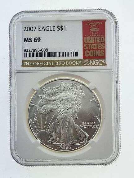 2007 American Silver Eagle, NGC MS69 "Red Book Label"