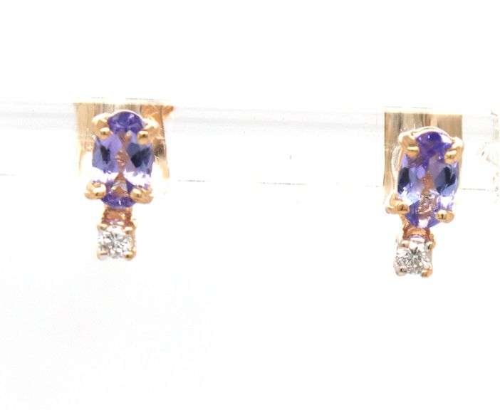 14kt Yellow gold oval tanzanite and diamond stud earrings