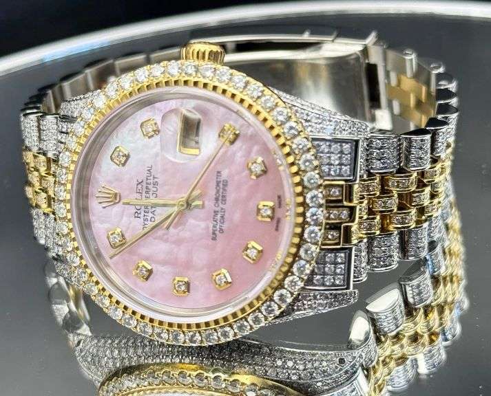 ROLEX STAINLESS STEEL GOLD DIAMOND DIAL JUBILEE BAND WATCH 10.5CT