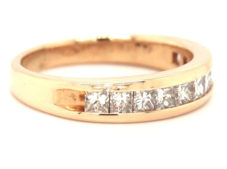 Glittering 14K YG Band with Channel Set Princess Cut Diamonds