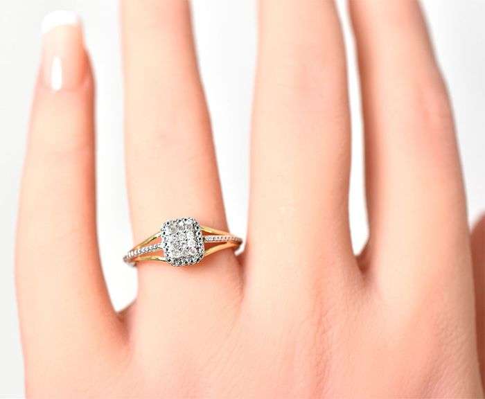 Sparkling 10K Yellow and White Gold Diamond Ring