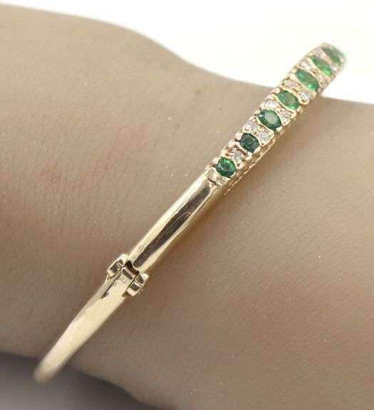 Antique 14kt Yellow gold Tsavorite and diamond bangle