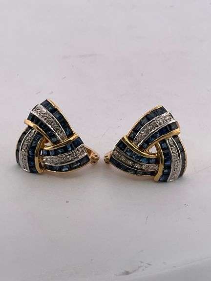 CERTIFIED 18K GOLD DIAMOND AND SAPPHIRE EARRINGS