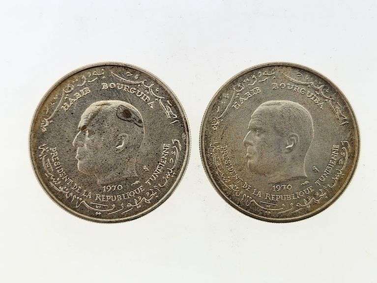 (Lot Of 2) Tunisia 1 Dinar, Silver