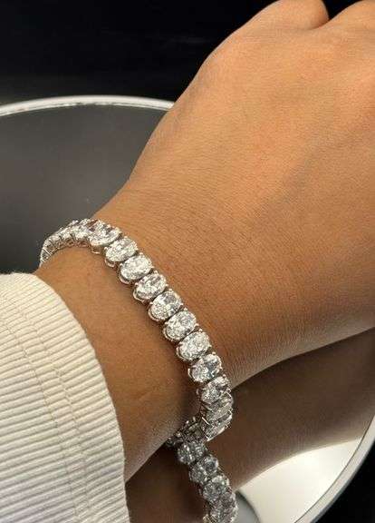 31.91CTW OVAL LAB-GROWN DIAMOND TENNIS BRACELET 14K WHITE GOLD