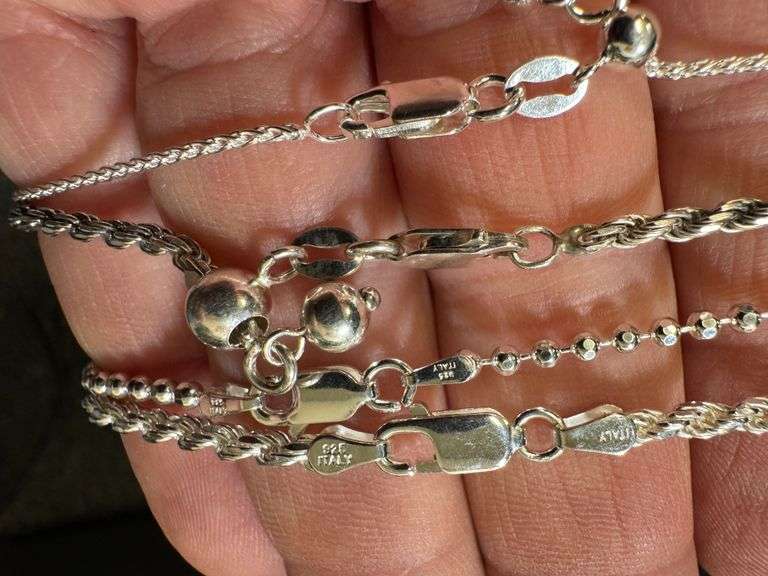 Sterling Silver Italian 925 Layered 4 Piece Chain Set 16", 20", 22" adjustable, 30" adjustable