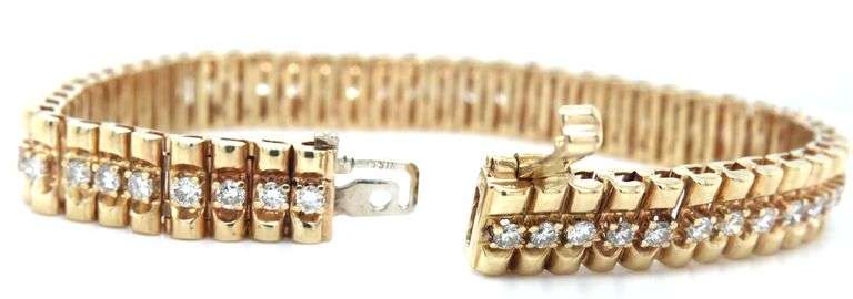 14kt Yellow gold 3.25ctw Rolex style diamond bracelet