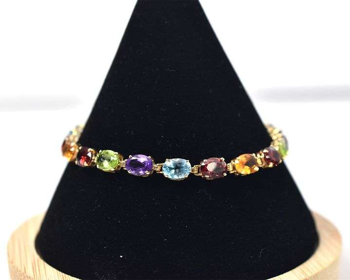 Dazzling 14K Yellow Gold Multi-Gemstone Bracelet