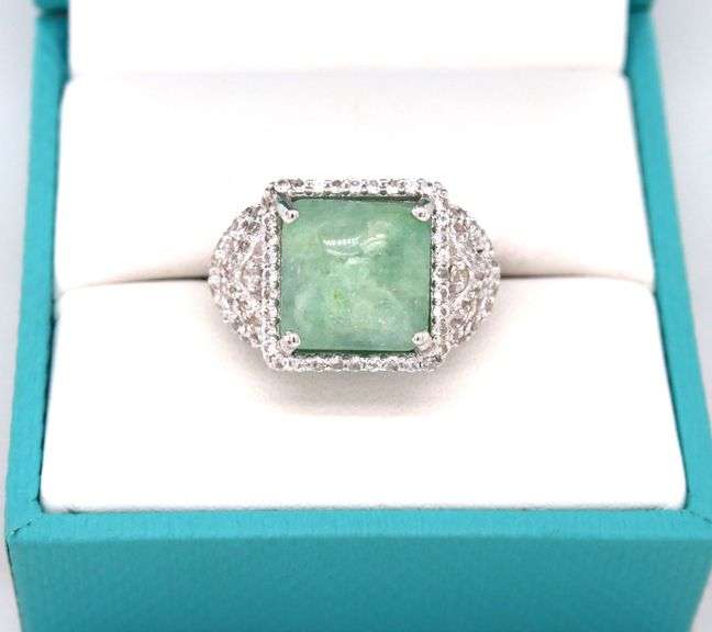 Sparkling 7.40CTS Cushion-Cut Natural Emerald & Sapphire Ring in Sterling Silver