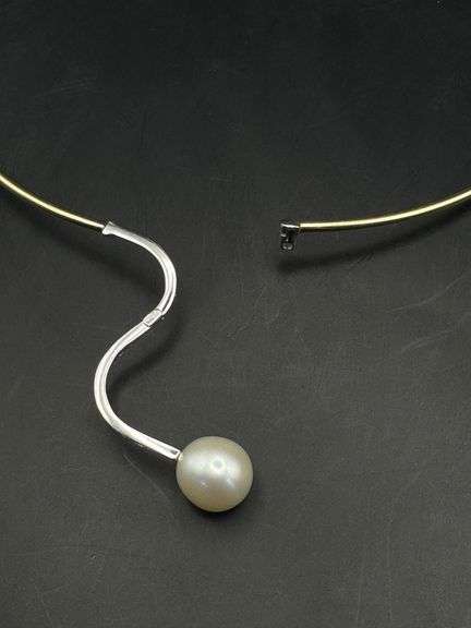 14K YELLOW GOLD DIAMOND PEARL COLLAR CHOKER NECKLACE 1.00CT