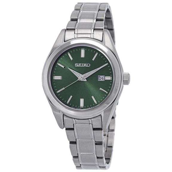 Seiko Women’s Green Dial Stainless Steel Quartz Watch 30mm Silver-Tone Bracelet