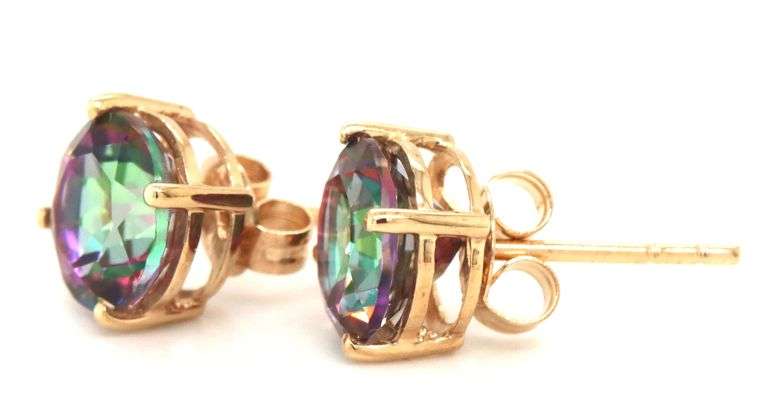 14kt Yellow gold round mystic topaz stud earrings