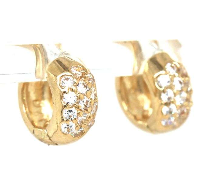 14kt Yellow gold Pave CZ huggies