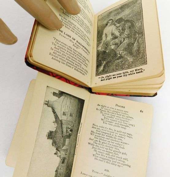 2 Robert Burns Silk Tartan Miniature Antique Books