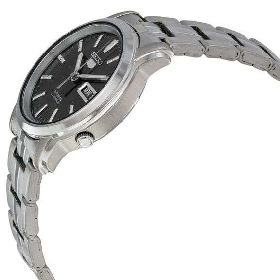 Seiko 5 Automatic Men's Watch Black Dial Skeleton Back Stainless Steel Bracelet