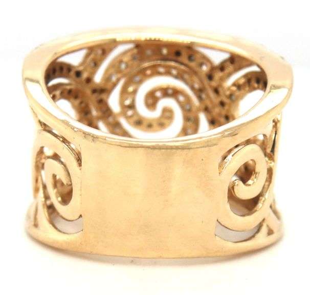 14kt Yellow gold 0.70ctw swirl diamond wide band