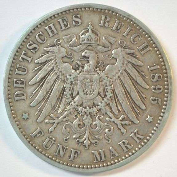 Sharp XF 1895 Germany 5 Mark large Silver Piece