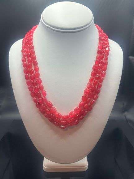 Beautiful Large 1183 Cttw. Mined From The Earth 3 Strand Natural Red Ruby Necklace.