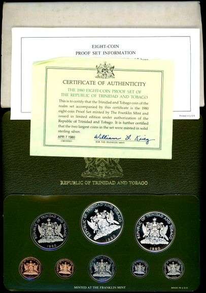 1980 Trinidad and Tobago Franklin Mint 8-Piece Silver Proof Set