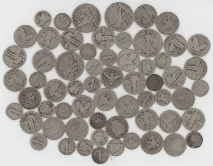 Larger Lot of 9 Troy Ozs Low End/Worn 90% Silver Coinage
