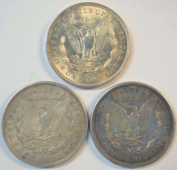 1921 P-D-S Morgan Silver Dollars. Last year of issue for Morgans