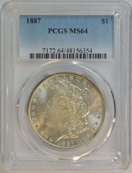 Frosty-white nearly Gem BU 1887 Morgan Silver Dollar. PCGS MS64
