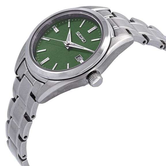 Seiko Women’s Green Dial Stainless Steel Quartz Watch 30mm Silver-Tone Bracelet