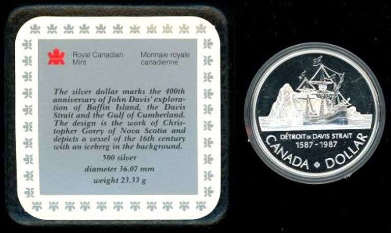 1987 400th Anniversary of John Davis Canada Proof Silver Dollar