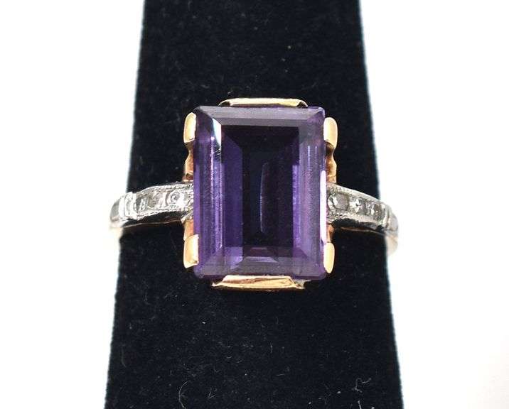 Mysterious 10K Yellow Gold Blue Gemstone Ring with Diamond Accents