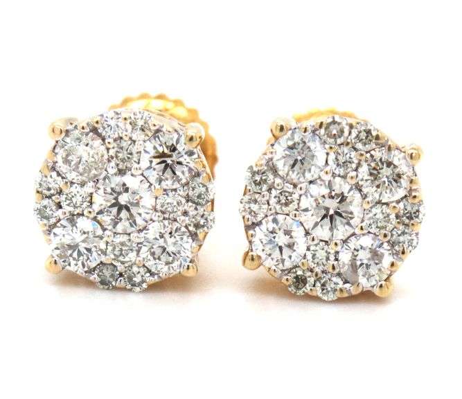 10kt Yellow gold 1ctw diamond cluster stud earrings