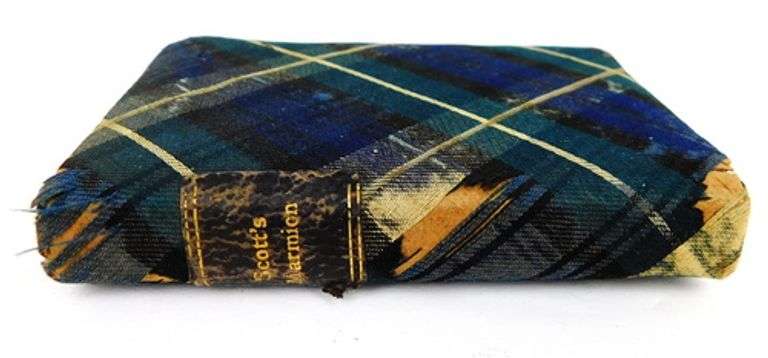 Miniature Scott's Marmion Silk Tartan Antique Book